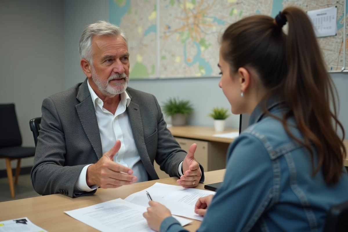 Conseiller municipal expliquant les critères d'attribution de logement social à un demandeur à Paris