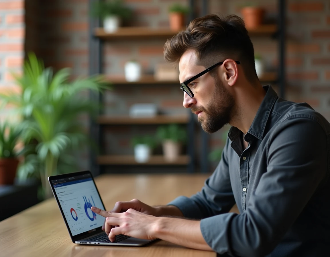 Entrepreneur analysant des indicateurs financiers sur tablette dans un espace de coworking pour développer son entreprise avec Pôle Finance