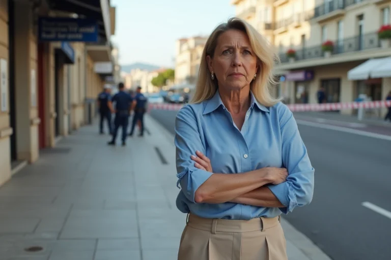 Femme d'âge moyen inquiète devant la gare de Cannes