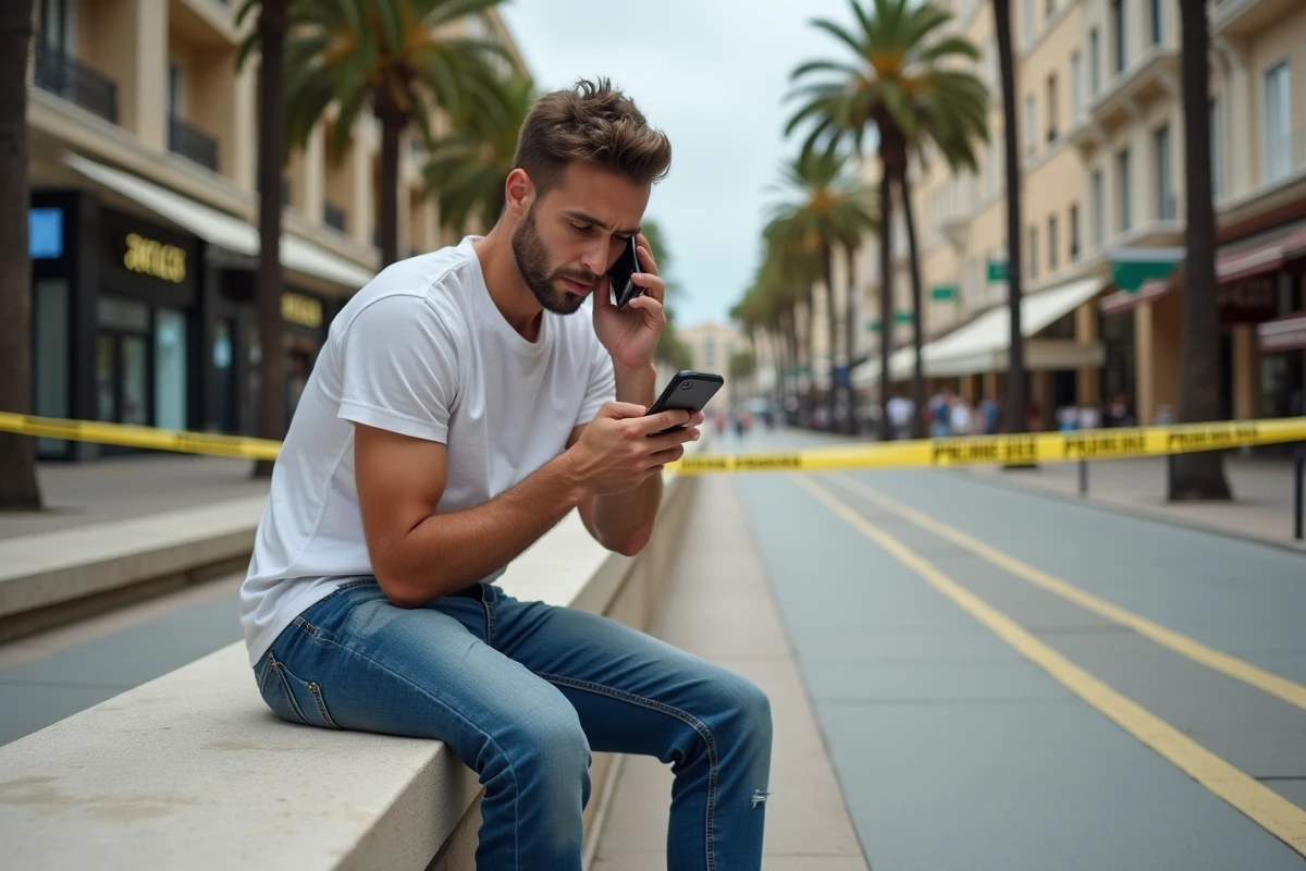 Jeune homme parlant à son smartphone près de la Croisette